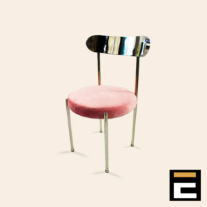 Premium chair in Silver color, with blue velvet seat