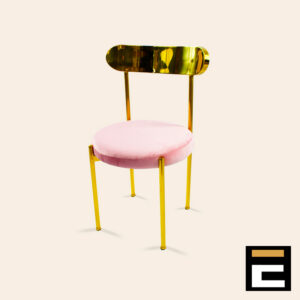 Premium chair in Gold color, with pink velvet seat