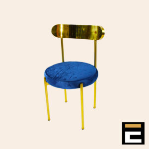 Premium chair in Gold color, with blue velvet seat