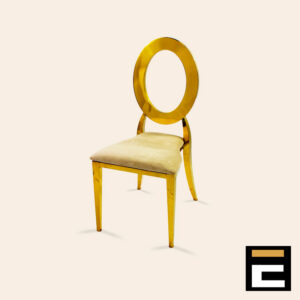Elegant gold chair with circular backrest, with gold velvet seat