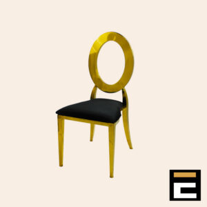 Elegant gold chair with circular backrest, with black velvet seat