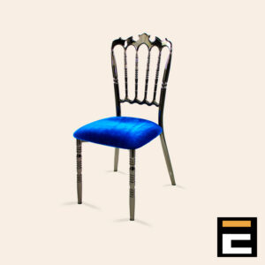 Black wooden chair with blue velvet seat