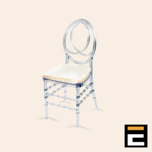 Transparent chair, with light-colored anti-scratch cushion