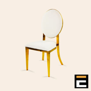 Elegant gold chair with white velvet seat and backrest