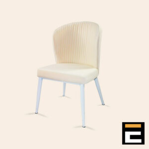 Elegant, comfortable white chair with light gold velvet seat and backrest