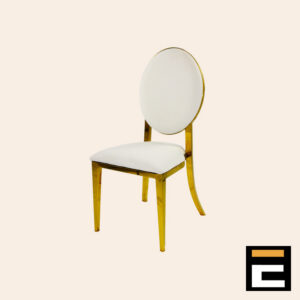 Elegant gold chair with white velvet seat and backrest