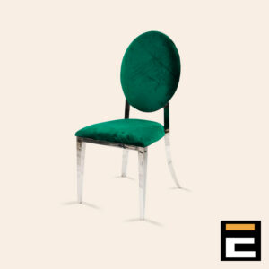Silver chair with seat and backrest in green velvet