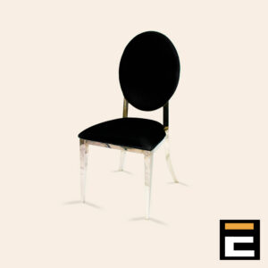 Silver chair with seat and backrest in black velvet
