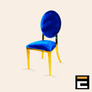 Gold chair with seat and backrest in blue velvet