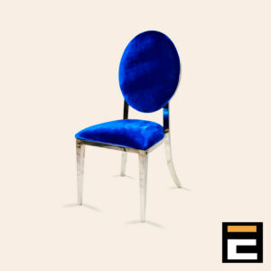 Silver chair with seat and backrest in blue velvet