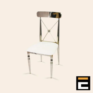 Silver chair with elegant cross-back and white velvet seat