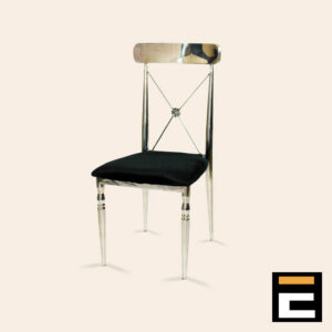Silver chair with elegant cross-back and black velvet seat