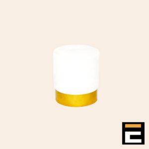 Circular white and gold seat without backrest, very comfortable and modern