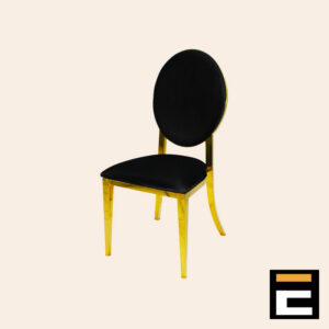 Gold chair with seat and backrest in black velvet