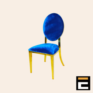 Gold chair with seat and backrest in blue velvet
