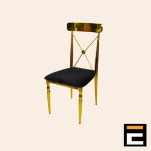 Gold chair with elegant cross-back and black velvet seat
