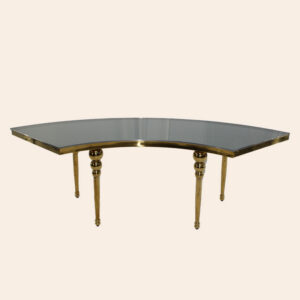 Large curved table, fine gold and reinforced glass
