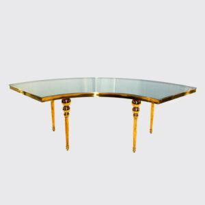 Large curved table, fine gold and reinforced glass