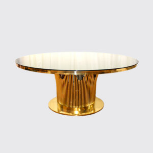 Elegant round gold table with reinforced glass