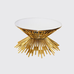 Round table, elegant carved design, with reinforced glass.