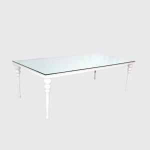 Elegant white rectangular table for any event with tempered glass